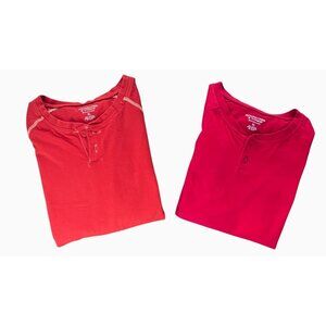 2 Roundtree & Yorke Mens XL Red & Orange Short Sleeve Cotton Sleepwear Henley